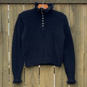 Vintage Ricki New York Angora Blend Fitted Black Sweater High Neck Pearl Button